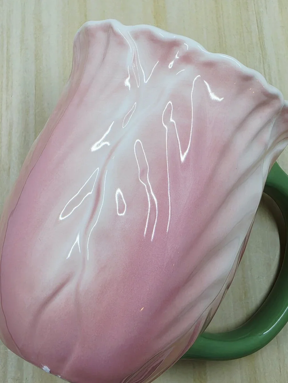 Sur La Table Pink Tulip Stoneware Figural Coffee Tea Mug Green Handle